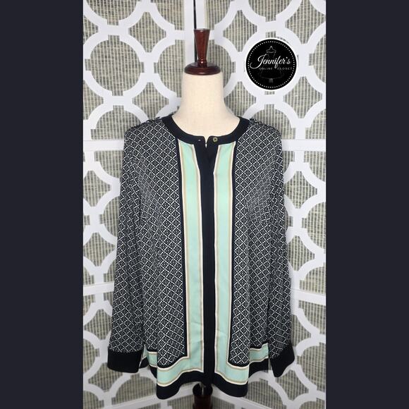 3/$30 Dana Buchman Multicolored Silk Like Roll Tab Sleeve Tunic/Blouse Size 8 - Picture 1 of 13